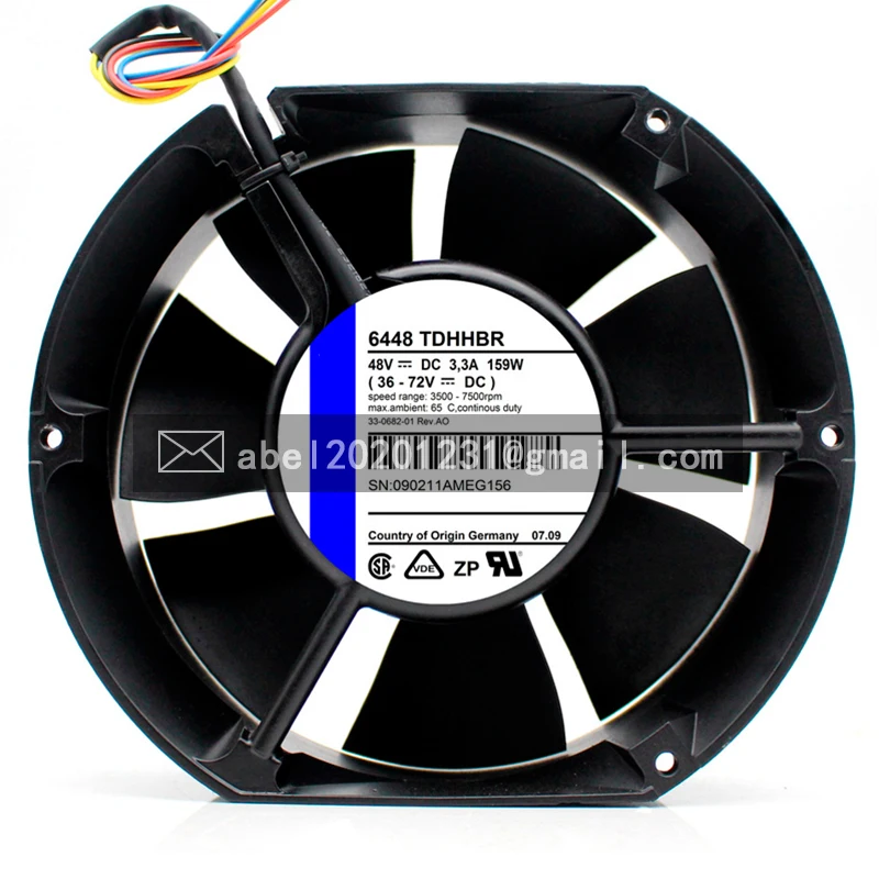 

BRAND NEW 6448TDHHBR 6448 TDHHBR 48VDC 3.3A 159W ORIGINAL COOLING FAN 172*150*51MM 17251