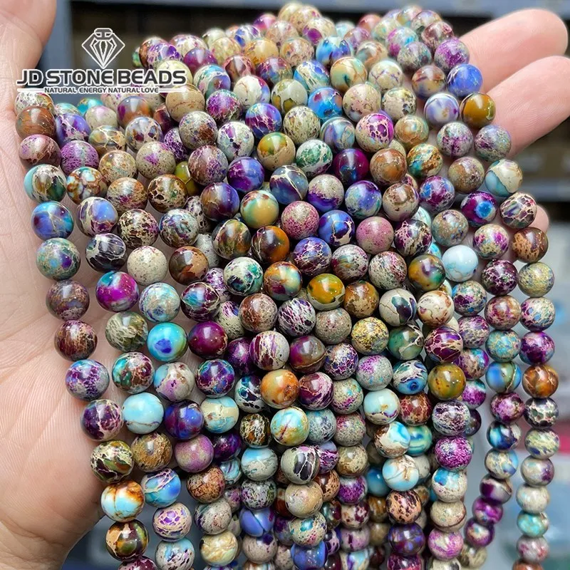 Natural Dyed Color Flower Purple Imperial Stone Emperor Jasper Round Bead Loose Spacer For Jewelry Makign Diy Bracelet Necklace