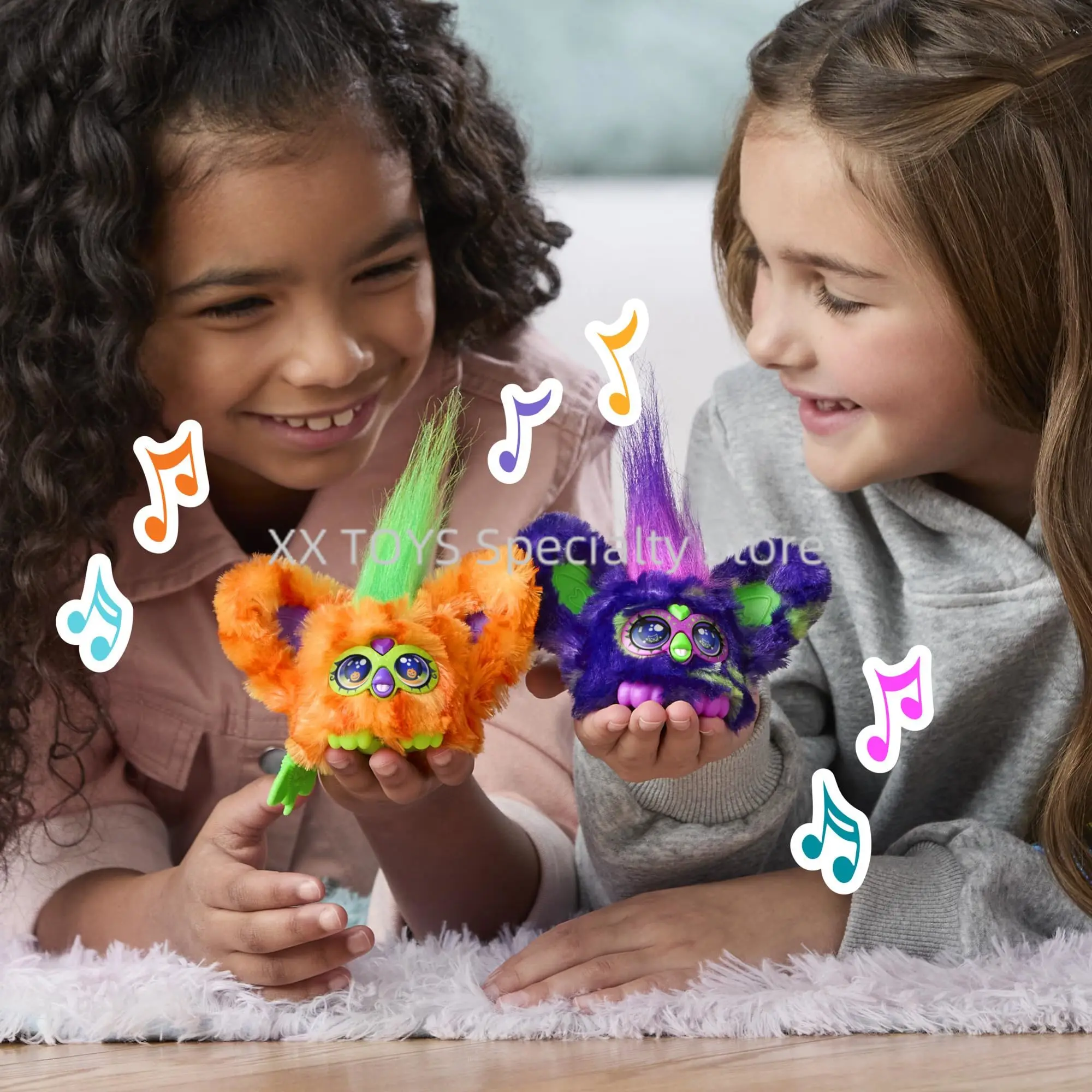 Furby Furblets Fierce & Fabulous 2 แพ็ค Greenie-Meanie & May-พฤษภาคมพร้อม 45 เสียงแต่ละของเล่นตุ๊กตาอิเล็กทรอนิกส์เด็กของขวัญปีใหม่