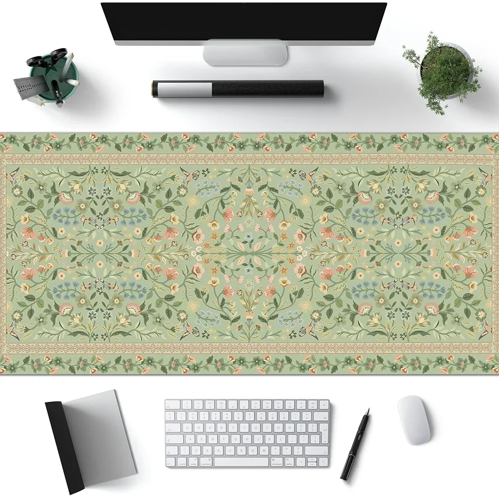 

Boho Flowers Mouse Pad Art Design Desk Accessories Desk Pad Rubber Base with Stitched Edge Mousepad Non-Slip Deskpad for Office