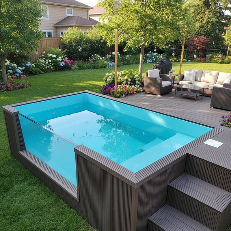 Low-Maintenance Outdoor Above Ground Pool Mosaic Tiles Glass Window Prefab House Garden Fiberglass Swimming Pool