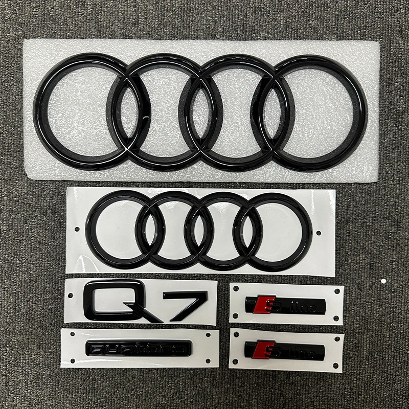 Il convient au réaménagement des lettres 3D du coffre Quattro du logo à quatre anneaux avant et arrière de Audi Q7 2016-2023 Sline ABS noir