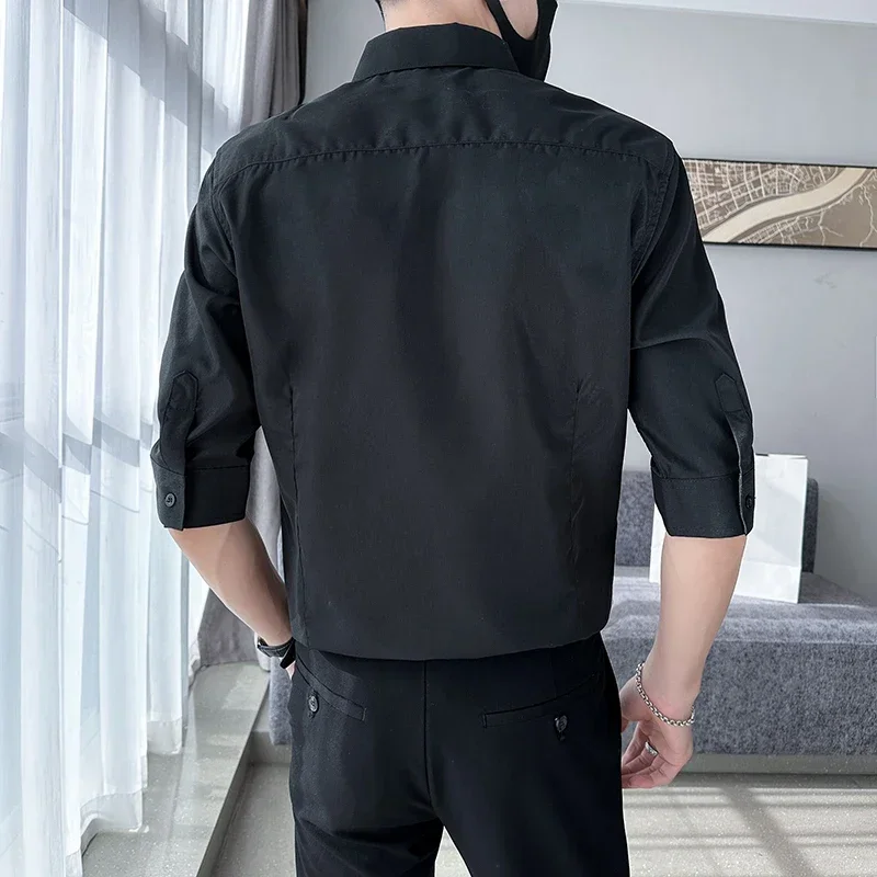 Korean version of new workwear splicing luxury long sleeved men's social shirt slim fit formal men's dress shirt large size