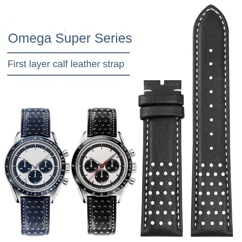 

Substitute Speedmaster Series Panda Eye CK2998 Model Flat straight Interface Breathable Cowhide Watch Strap With 19mm