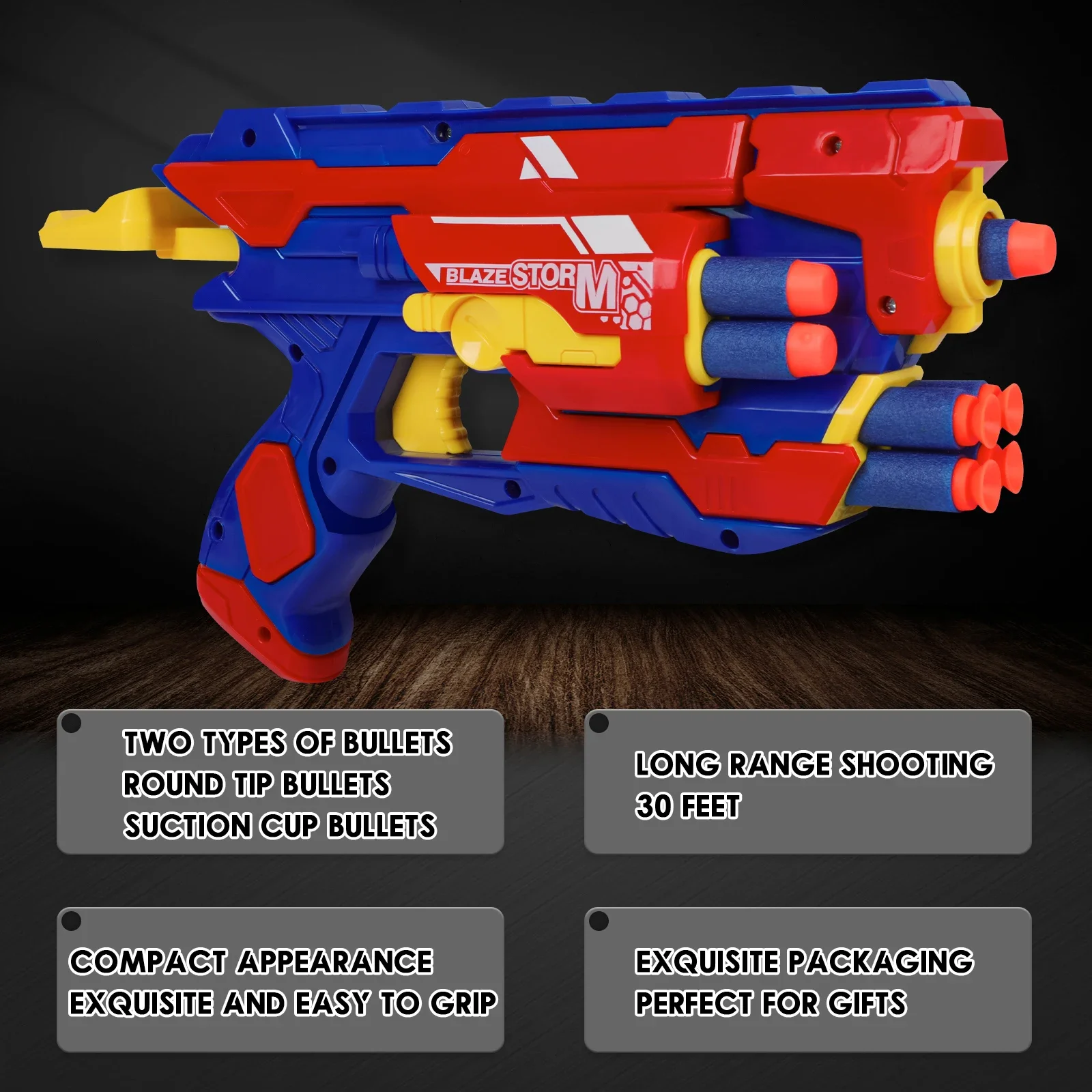 Kids Soft Bullet Toy Gun with 6-Dart Storage, Foam Dart Blaster for Outdoor Shooting Games, Gift for Boys Girls