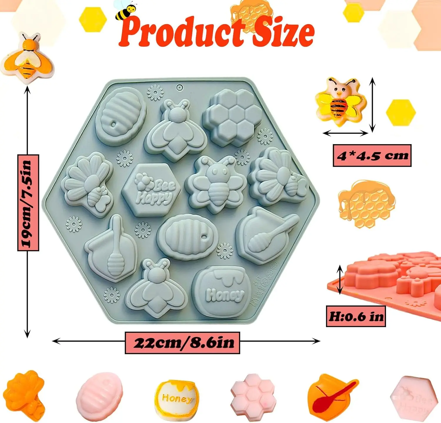 Honey Bee Silicone Molds for Soap, Honeycomb Cake Mold for Chocolate Ice Cube Treats Cupcakes Desserts Baking Mould Cake Decor