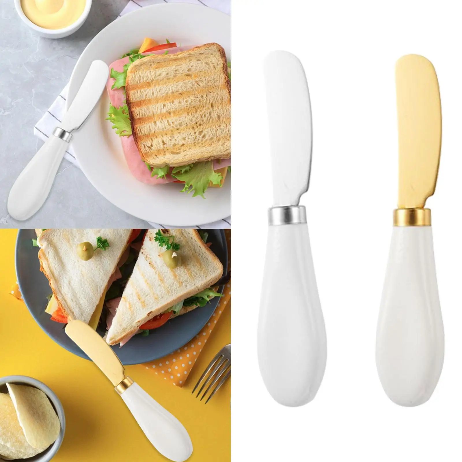 Cuchillo para mantequilla, esparcidor de queso de acero inoxidable con mango de porcelana, utensilio de cocina para el hogar