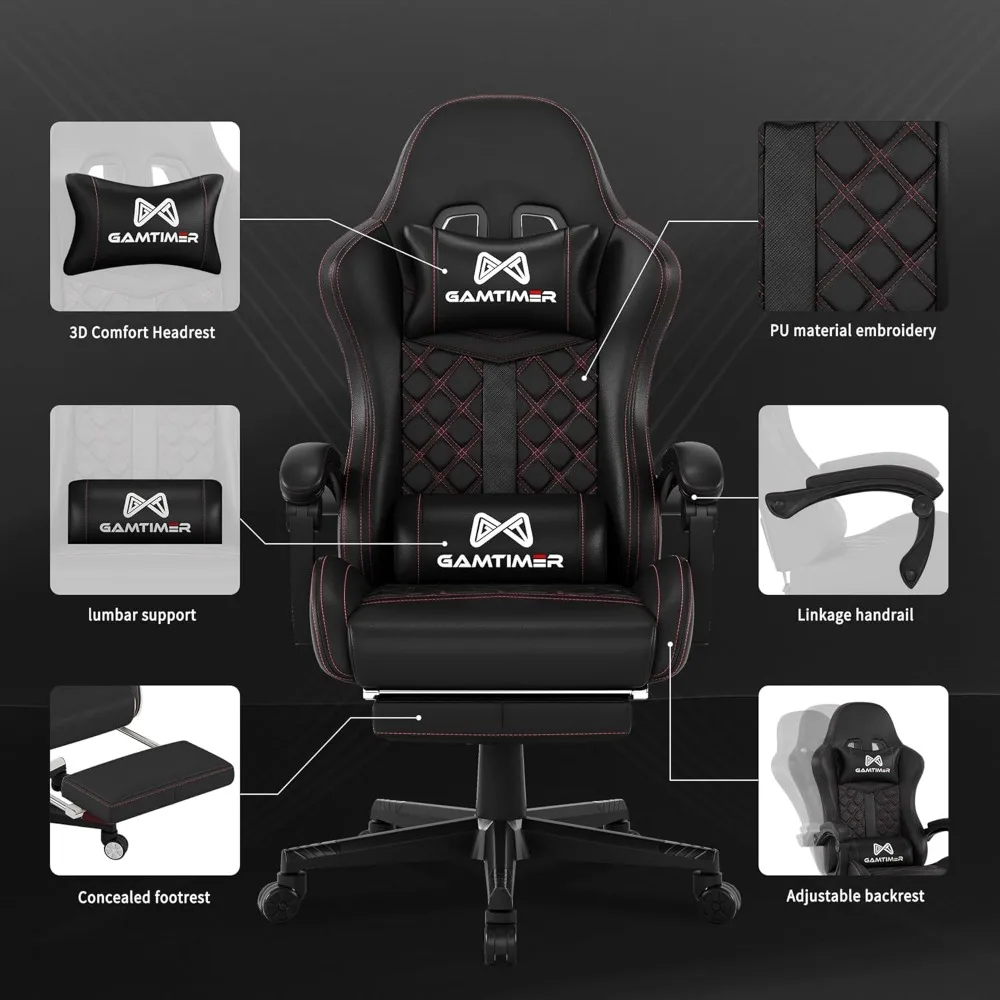 Gaming Chair, Computer Office Chair with Footrest, 155° Reclining Chair, Ergonomic High Back Computer Chair with Headrest and