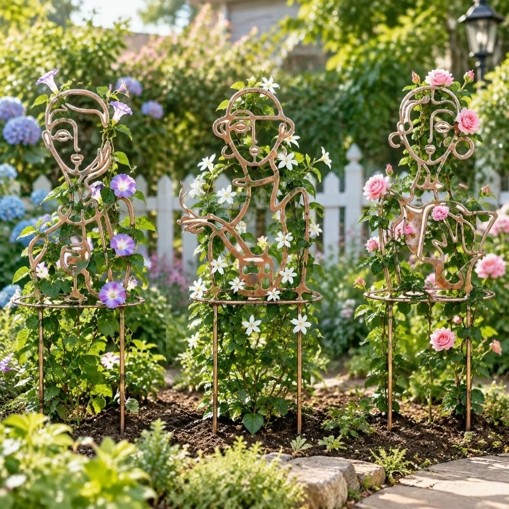 Iron Character Silhouette Plant Stand Hollow Out Strong Load Bearing Plant Fixed Frame Weather Resistance Plant Climbing Trellis