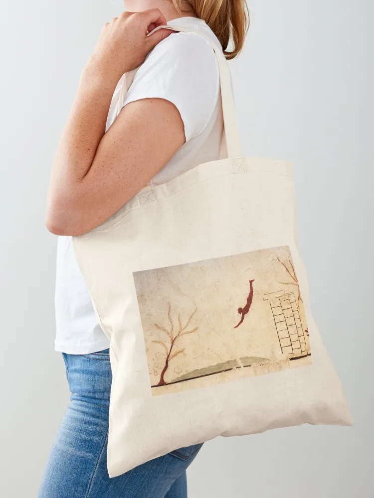 Ancient Greek Painting c.470 BC - Tomb of the Diver in Paestum, Italy Tote Bag large tote bag Canvas Tote Bag