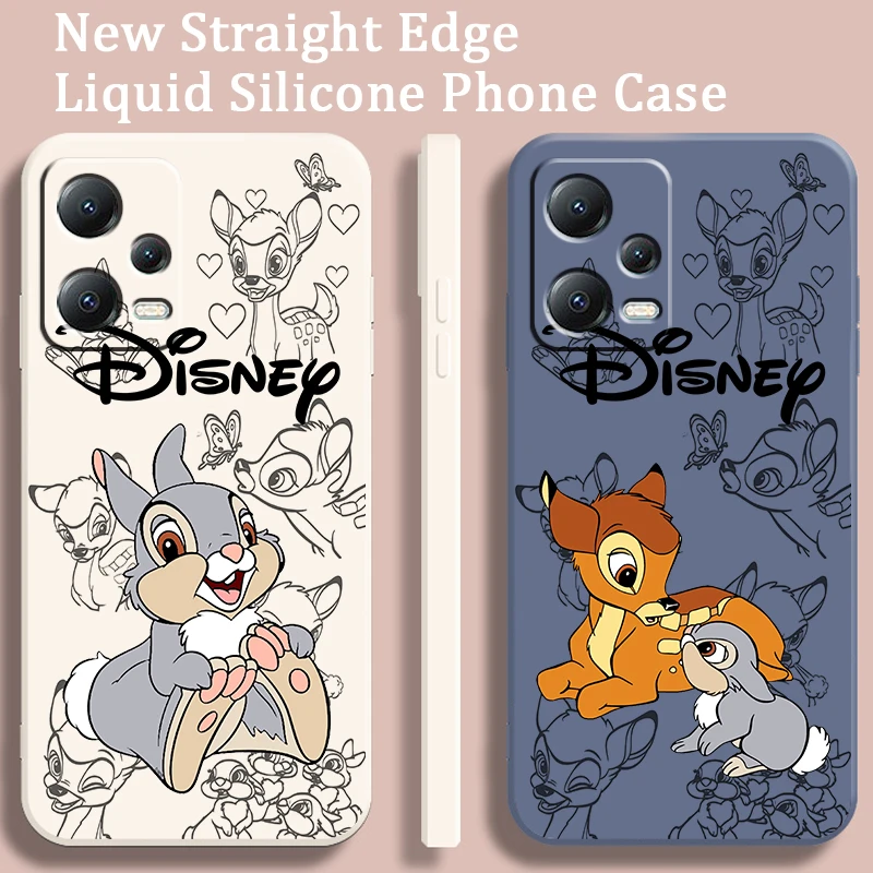 Disney Bambi Luxury Cartoon Liquid Rope For Xiaomi Redmi Note 13 12 12S 12R 11 11T 11S 10 10S Pro Plus 5G Cover Phone Case