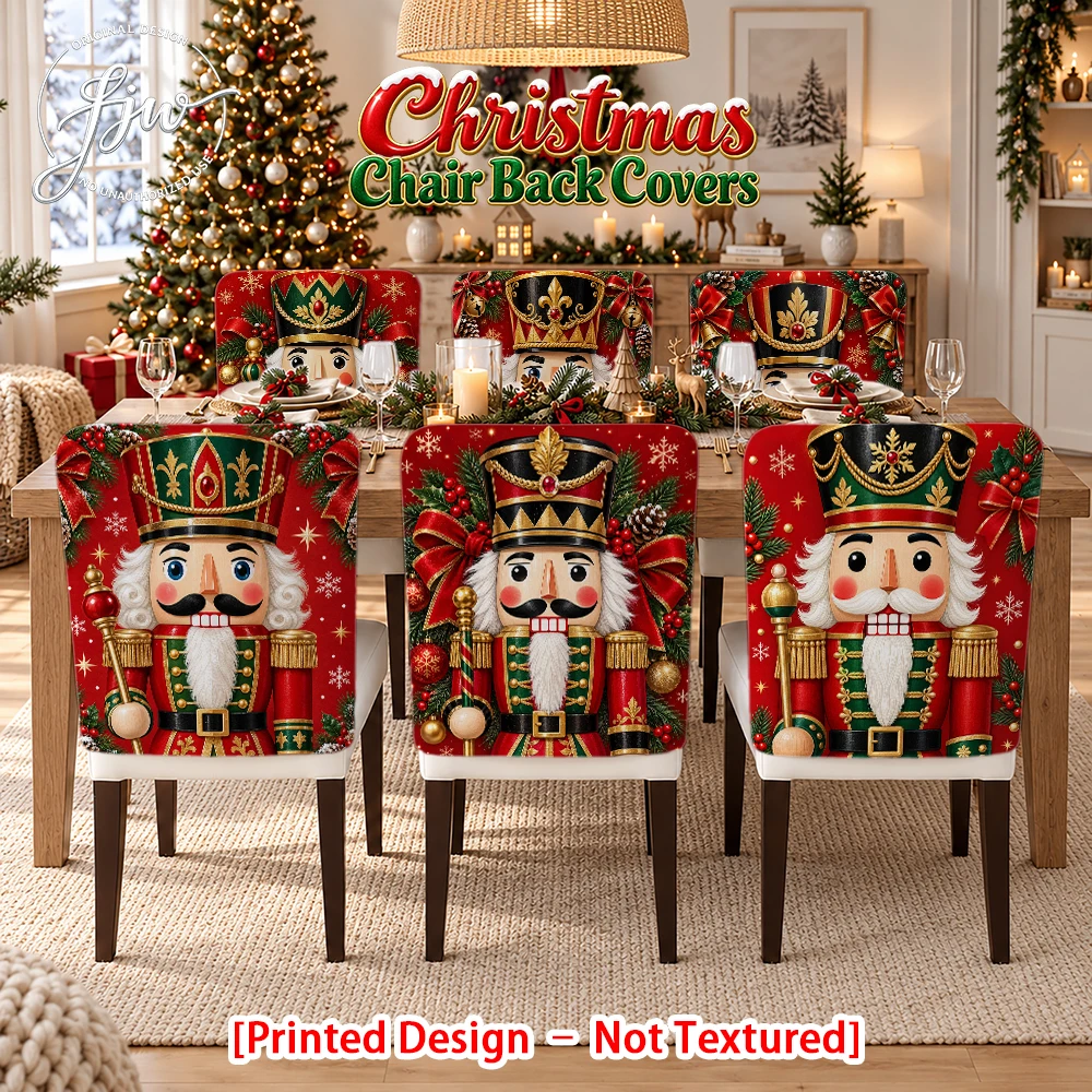 2/4/6pc Christmas Nutcracker Dining Chair Back Covers Holiday Party Decor Seat Slipcovers