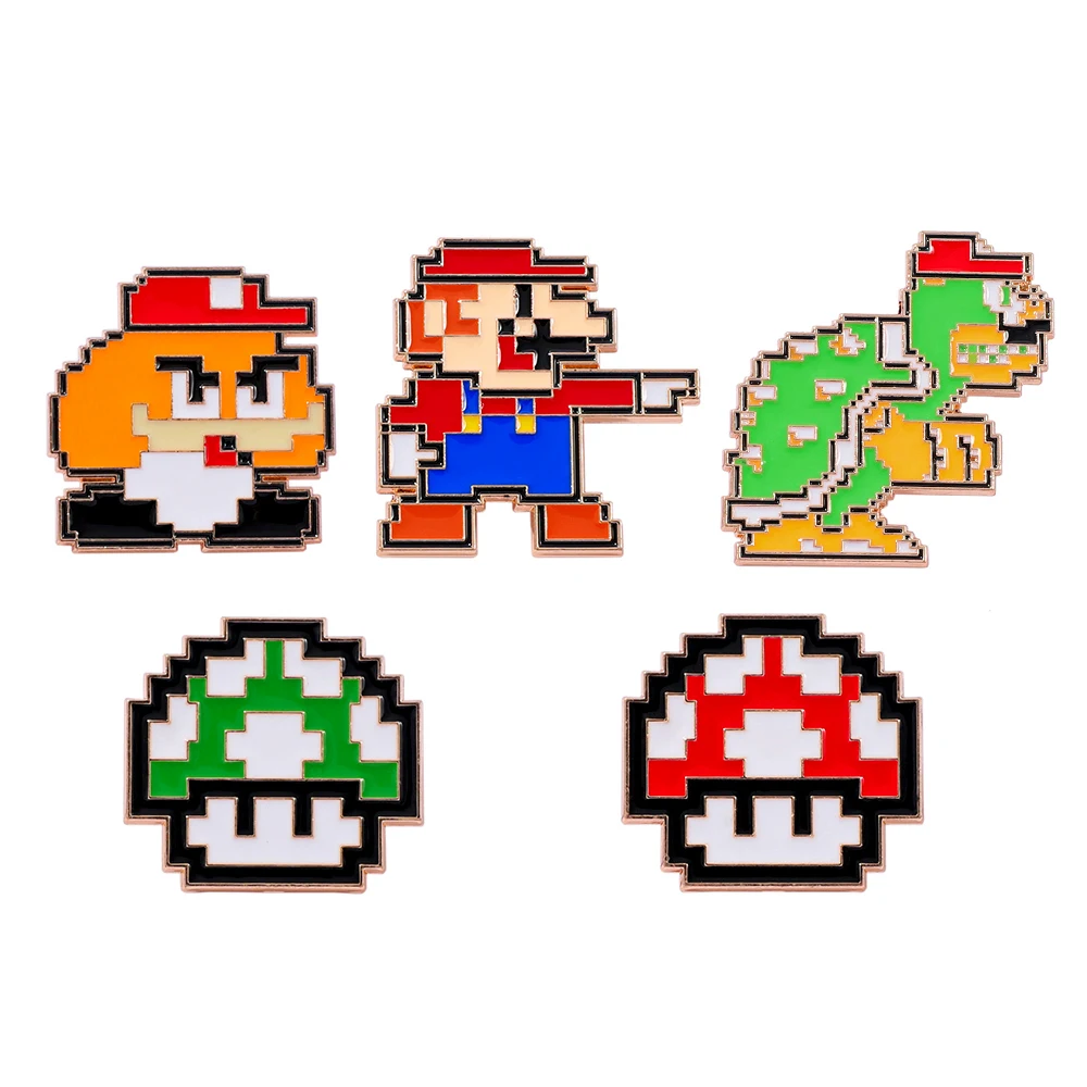 5 Pcs Individuality Game Character Brooch Cute Super Mario Enamel Pin Backpack Clothing Jewelry Metal Badge Accessories Gift