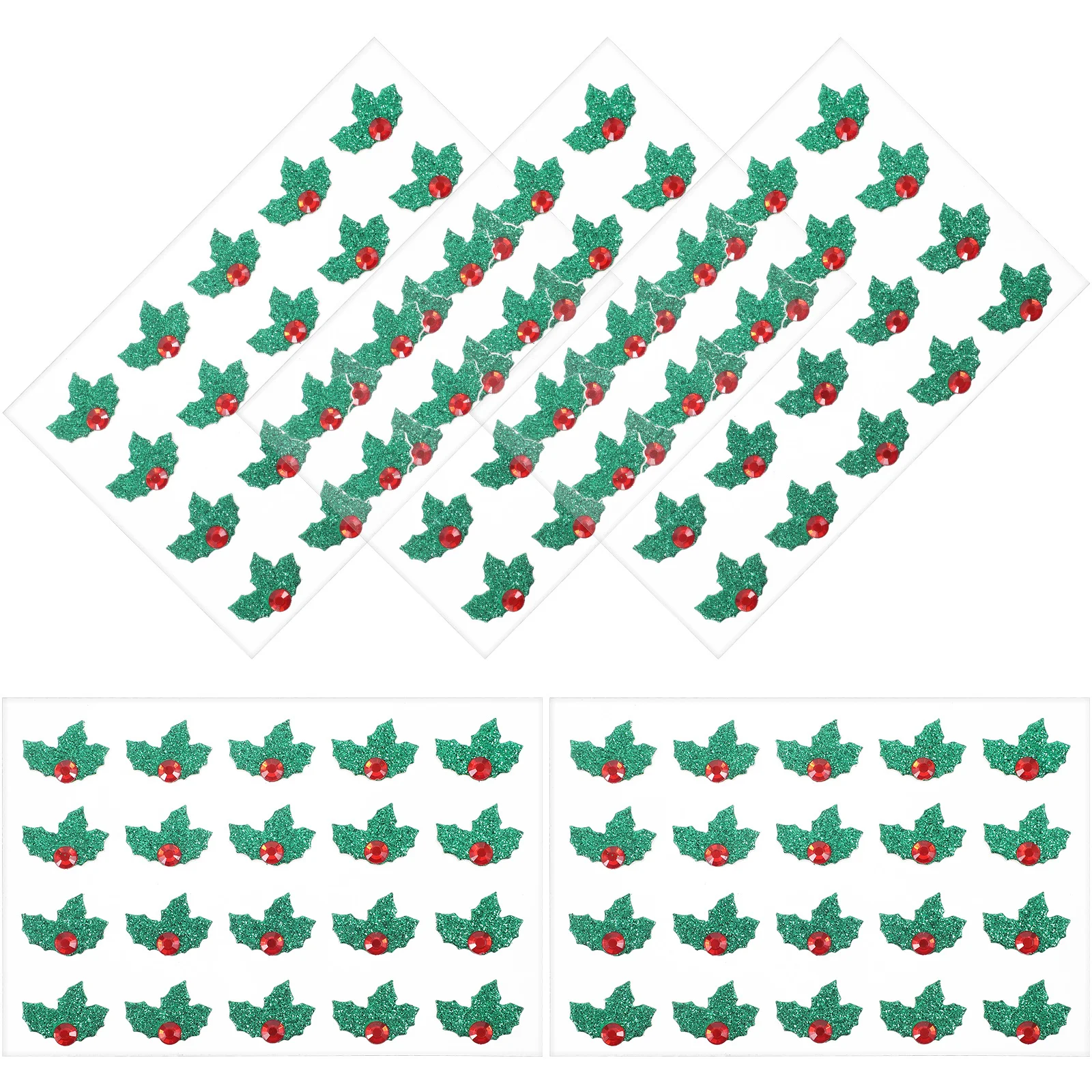 5 fogli adesivi natalizi con agrifoglio verde rosso glitter strass adesivi decorativi dimensionali acrilici per album di carte