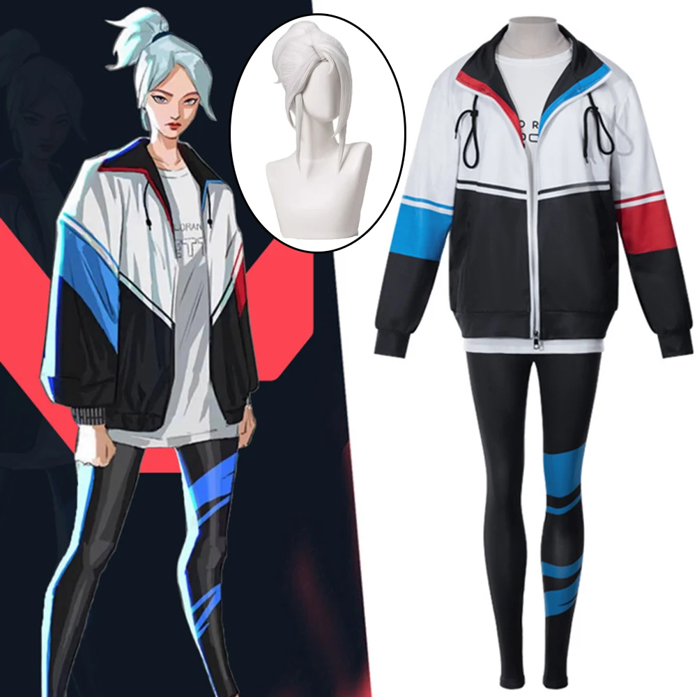 

Game Valorant Jett Cosplay Costume Wig Jett Valorant Jacket T-shirt Outfits Halloween Carnival Costumes for Men Women Adult