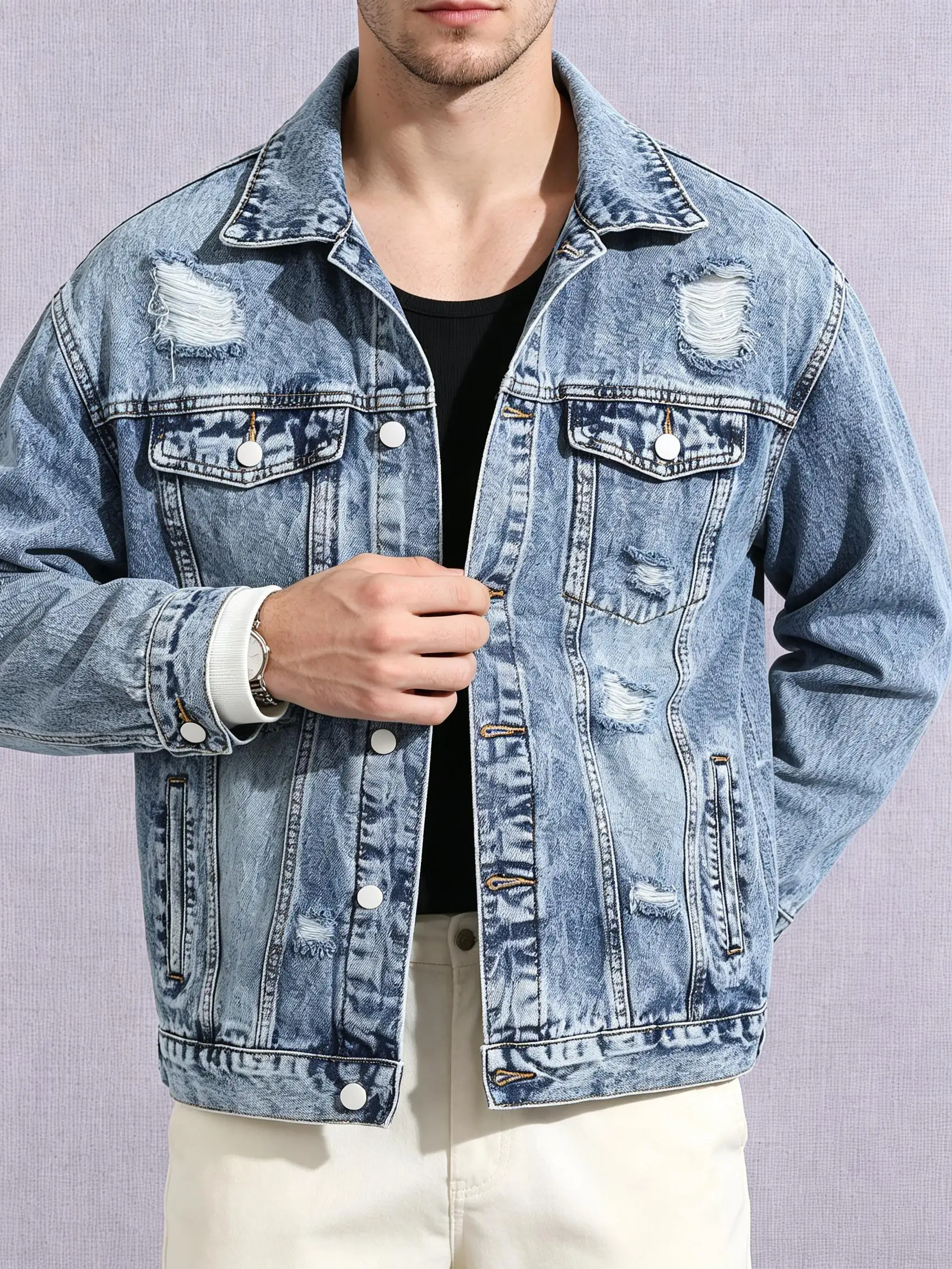 Y2K Baggy Fit Lightweight Denim Jacket Men, Skate Street Style Thin Coat, American Skater Fashion, Fun Gift for Him