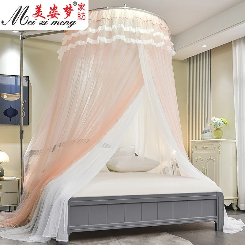 Custom.2025 New Trendy Double-Layer Round Mosquito Net with Encrypted Home Use, Princess Style Hanging Bracket