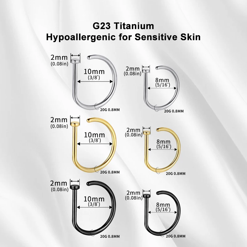 ASTM F136 Titanium 20G Nose Hoop, Spiral Lip Ring Hypoallergenic Nostril Septum Ring Daith Conch Cartilage Piercing Jewelry