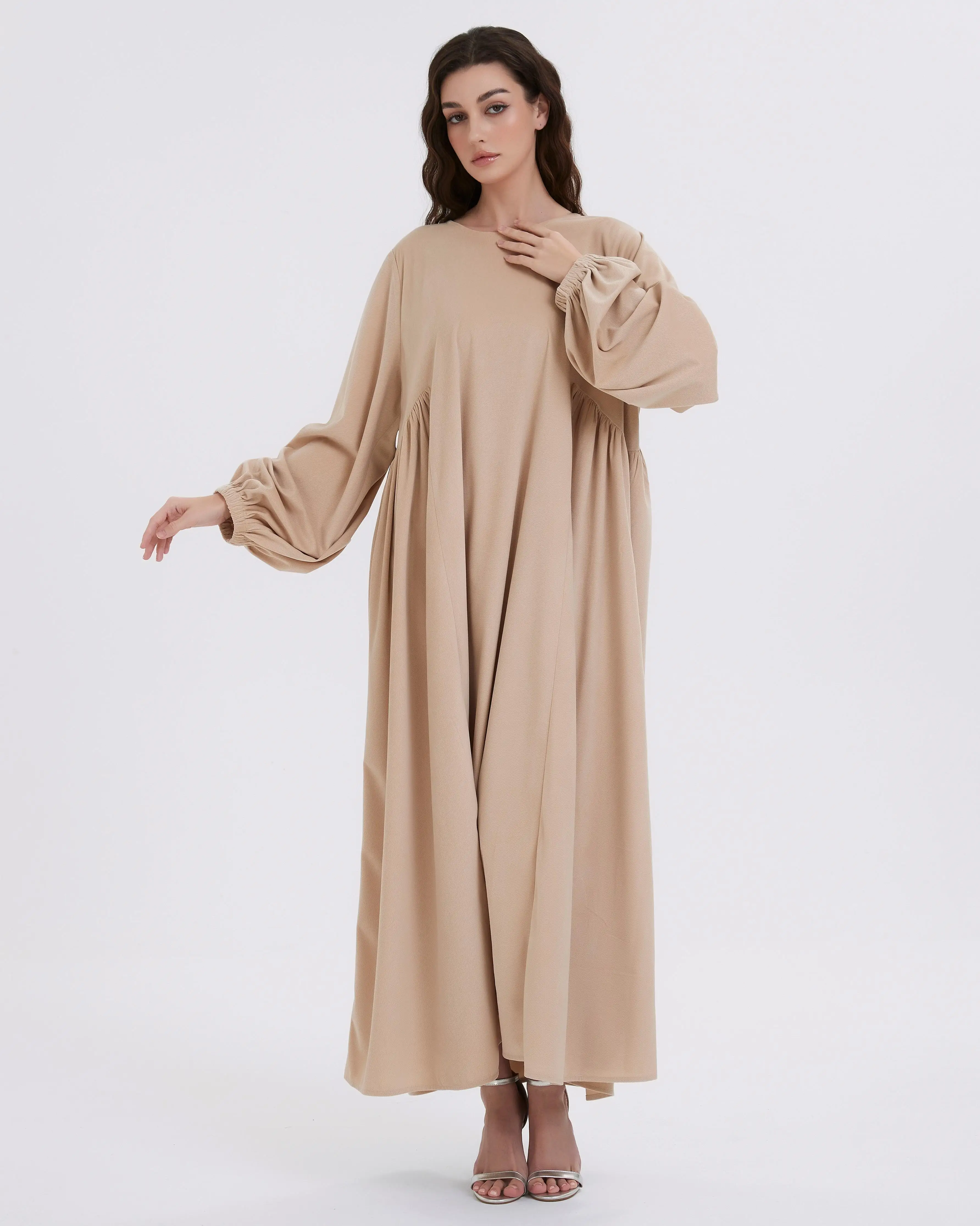 Abaya médio oriente muçulmano feminino outono/inverno veludo com vestido plissado de manga bufante grossa