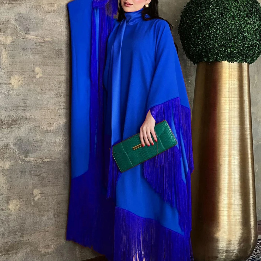 2024 New Dignified Muslim Bat Sleeve Tassel Robe Light Apricot Eid Al-Fitr Party Evening Dress Morocco Turkey Dubai Robe