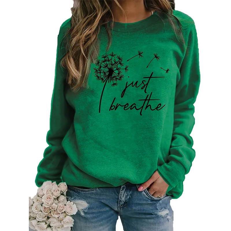 Autumn Winter Dandelion Slogan Sweatshirts 3D Print Women Crew Neck Hoodies Casual Long Sleeve Y2k Pullovers Top Female Clothing