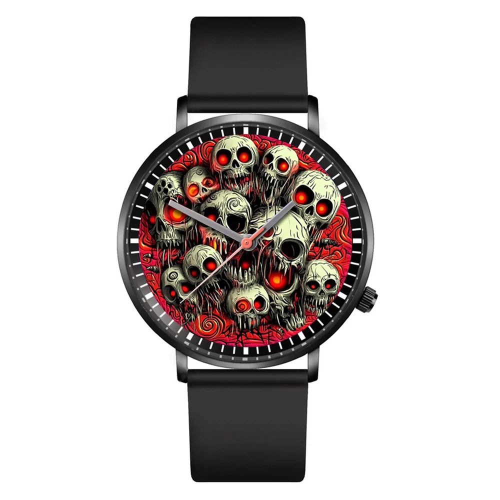 Montre pour femme 2024 nouveau Style crâne d'halloween Design montres à Quartz mode noir Silicone hommes Simple horloge montre-bracelet