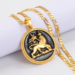 Anniyo 3.1CM Ethiopian Lion Pendant Necklace for Women Men the Lion of Judah Jewelry Charms Ethnic African Items #092706