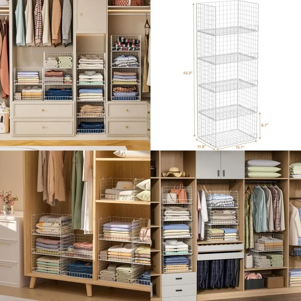 

5-Tier Collapsible Closet Organizer with Storage Bins - Space-Efficient Drawer System for Wardrobe in White