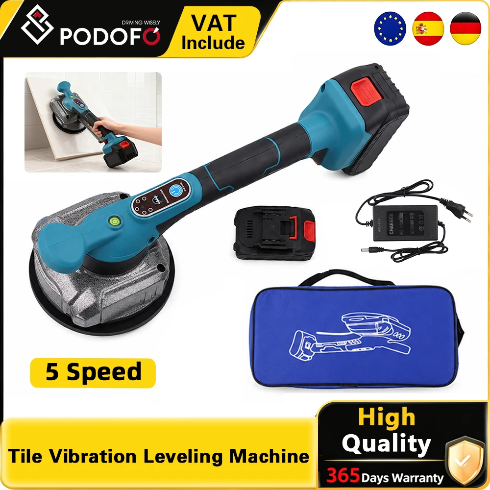Vibrateur de carrelage sans fil Podofo 21V, outil de nivellement avec ventouse 50KG, vibrateur de pose de carrelage portatif pour sols et murs en céramique - Prise EU, alimenté par batterie Makita