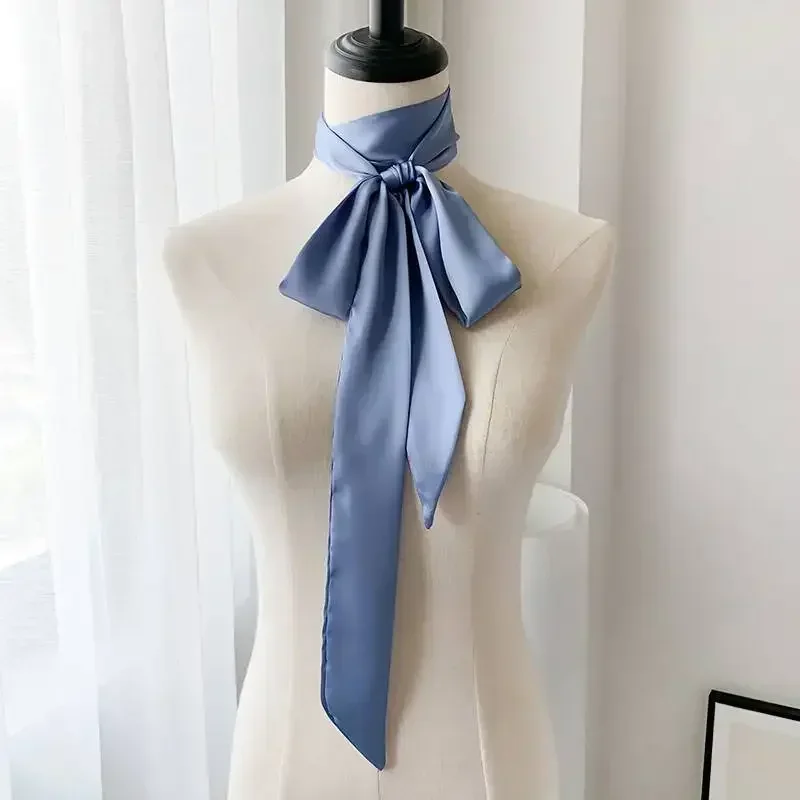 Silk Solid Color Long Hair Band Silk Scarf Feminine And Versatile Scarf Streamer Headband High-end Hair Accessory