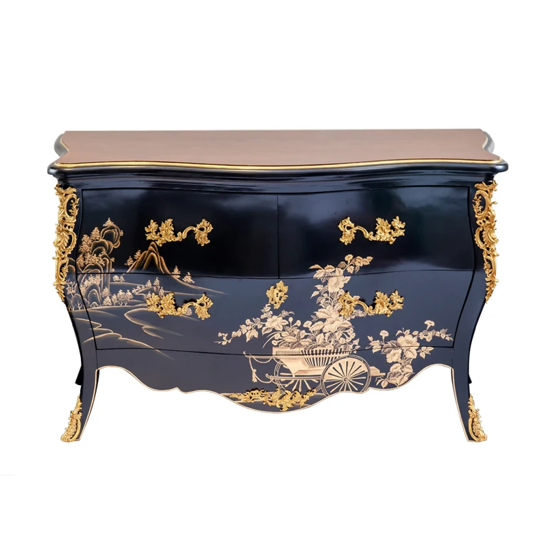 Three drawer cabinets wood and brass black cabinets