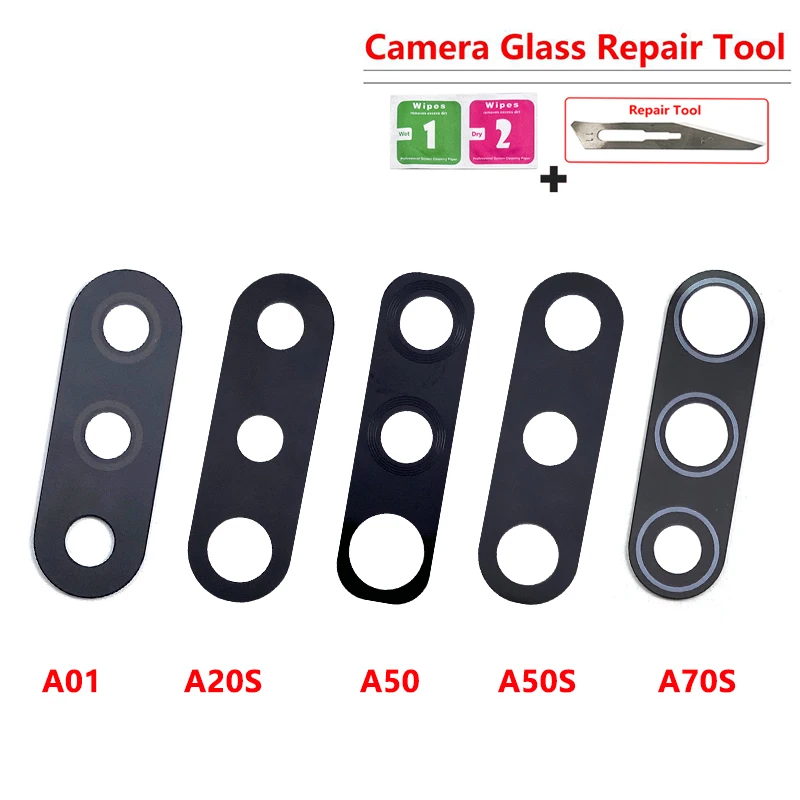 Lente de câmera traseira de vidro para samsung a01, núcleo a03, a02, a02s, a03s, A10, a10s, a20, a20s, a30, a40, a50, a50f, a50s, a70, a70s, a80, 10 peças