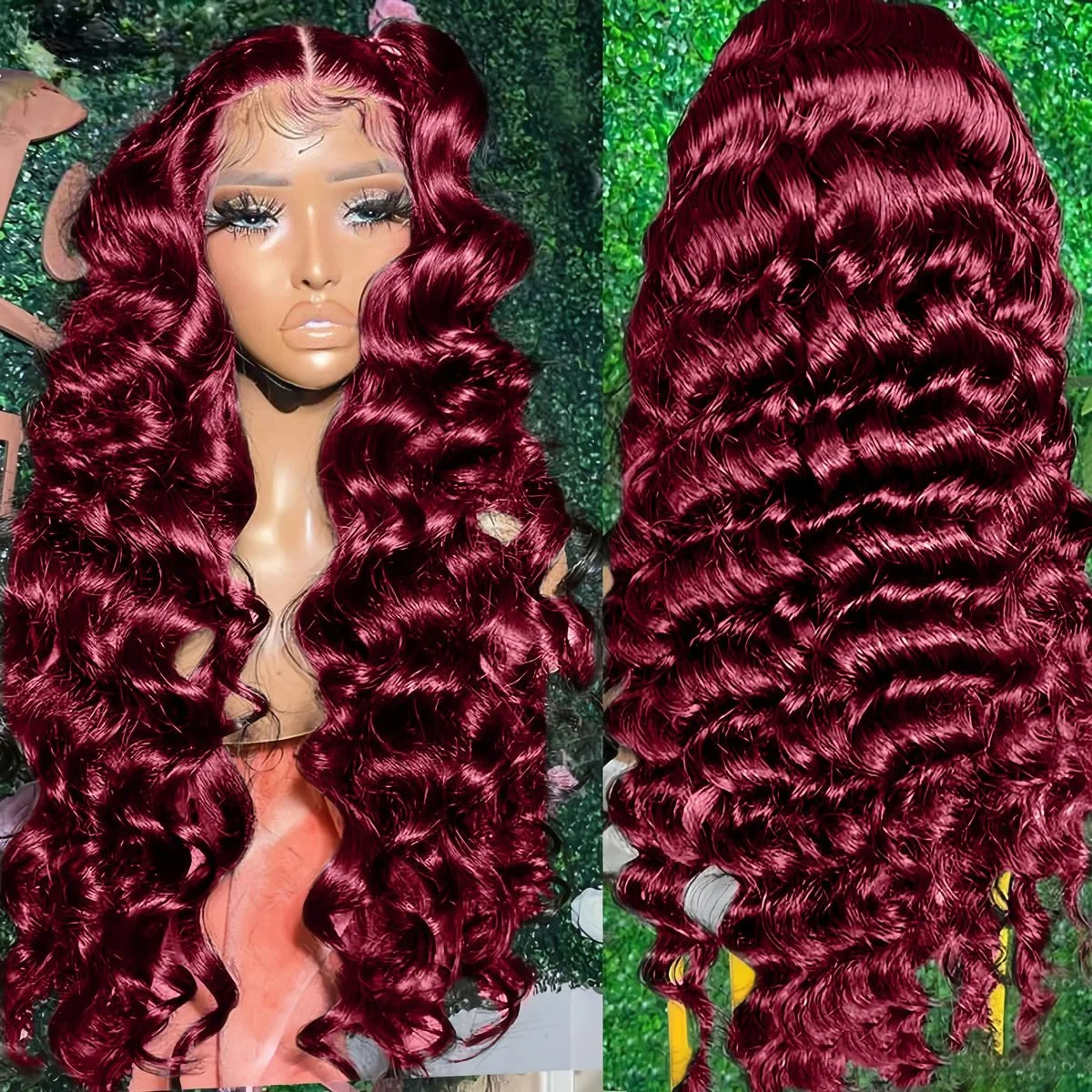 13x4 Deep Wave Frontal Wig Curly 99J Burgundy HD Lace Front Wigs Human Hair 100%Human Hair Transparent Lace Pre Plucked Hairline