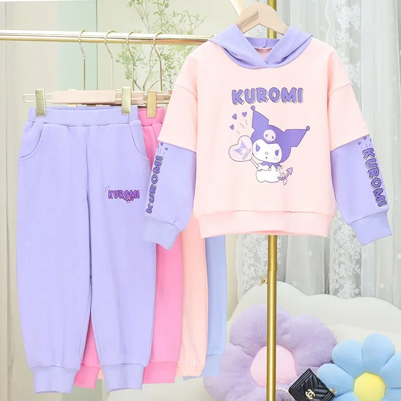 Spring Autumn Kawaii Sanrio Ins Cinnamoroll Kuromi Long Sleeve Hooded Pants Cute My Melody Matching Fashion Casual Clothing Gift