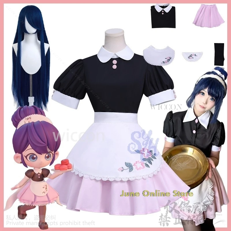 

Cartoon Nadu Buu S6 Cosplay Mira Costume Sweet Flower Sleeve Pleated Mini Dress Maid Kawaii Waitress Jirai Kei disfraz mujer