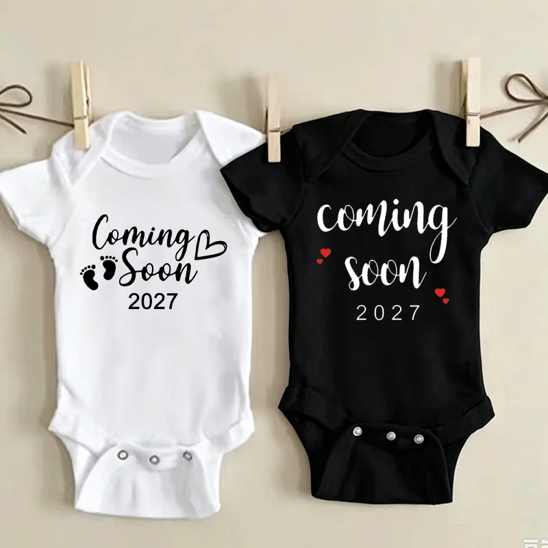 New Baby Coming Soon 2027 Baby Announcement Newborn Bodysuits Baby Rompers Pregnancy Reveal Clothes Cotton Girls Boys Jumpsuits