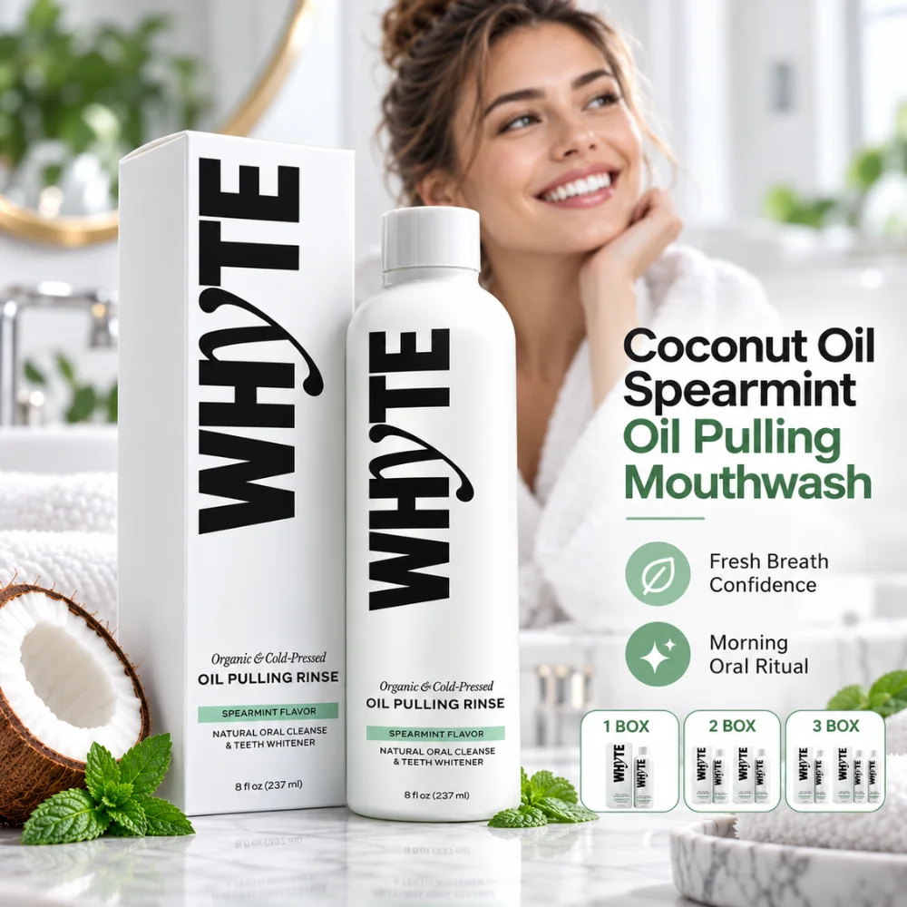 237ml Coconut Oil Pulling Mouthwash with Peppermint Leaf Extract Deep Oral Cleansing Fresh Breath Gum Care Daily Rinse