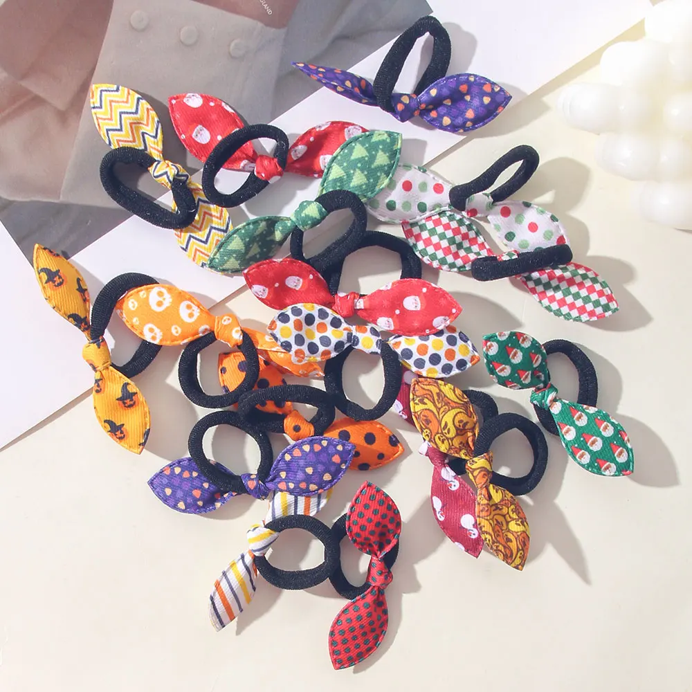 10/20/30Pcs Girl Hairband No Harm Hair Cartoon Towel Rope Ponytail Holder Children Mini Rubber Band Headwear Kids Halloween Gift