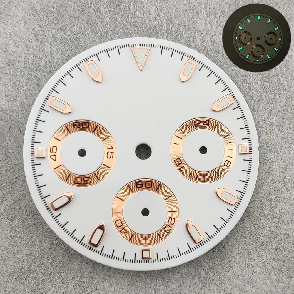 29mm Panda Dial Suitable for VK63 Movement Green Glow Custom Logo Quartz Timing Watch Accessories