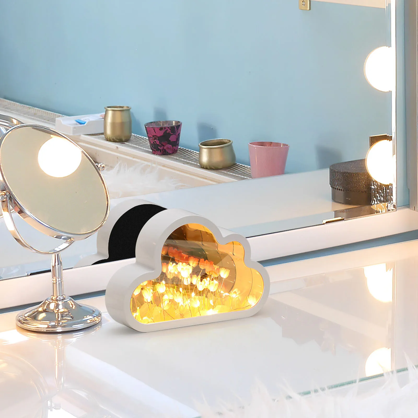 

Mirror Tulip Night Light Elegant Tulip Design Bedroom Night Lamp Flower Lamp Mirror Reflection Decoration Cloud Light