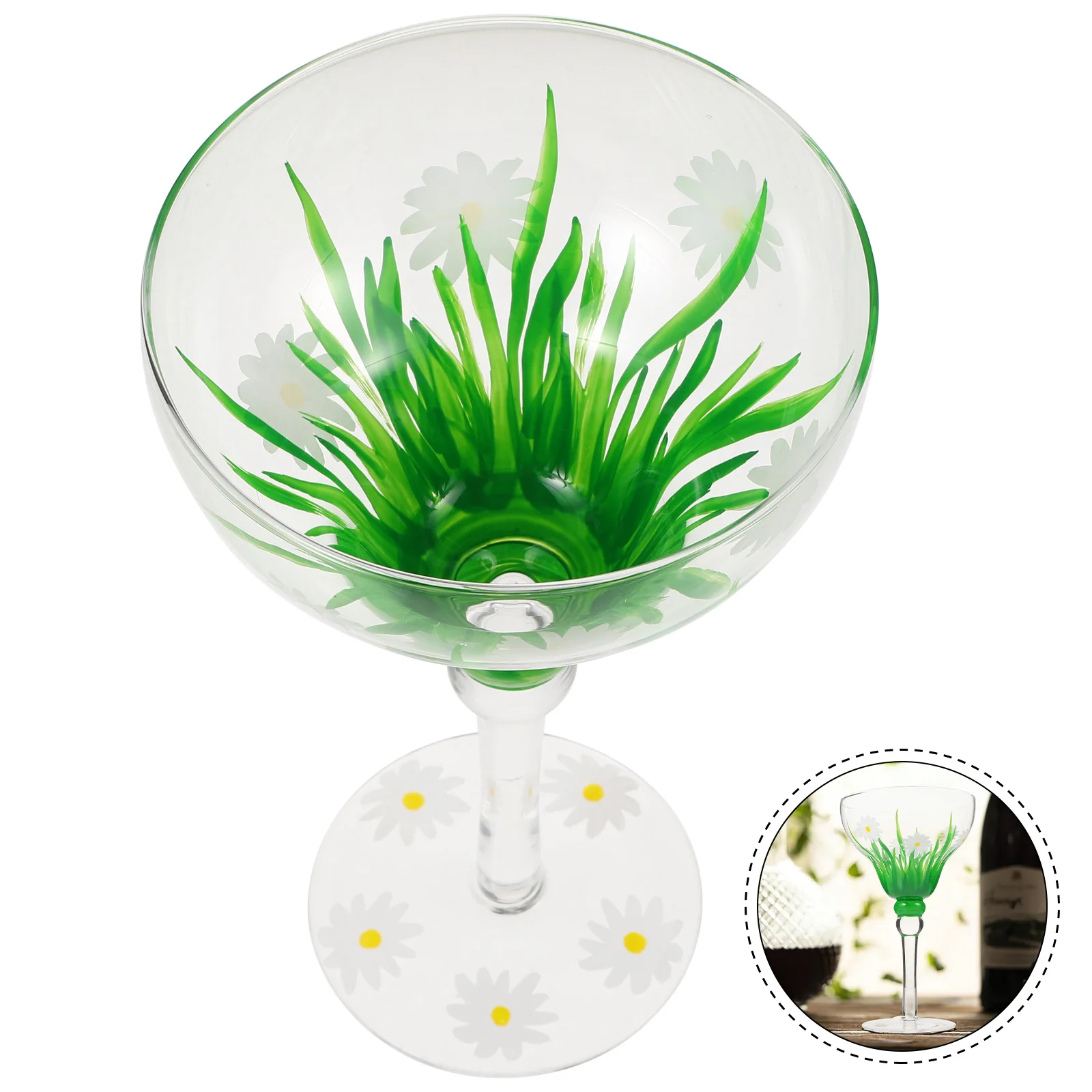 

Daisy Pattern Glass Goblet Cocktail Wine Glass Party Bar Home Stylish Gift Wine Glasses Reusable Party Supplies