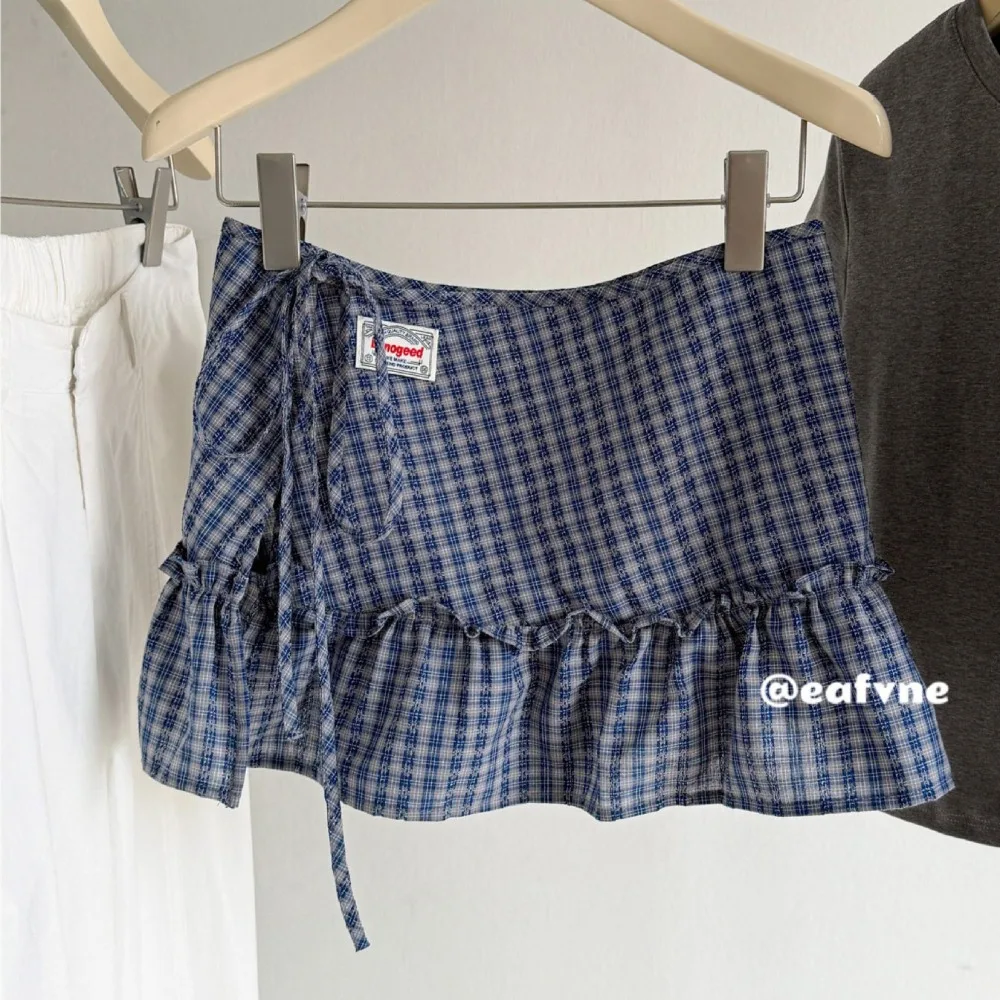 Fashion High-waist Ruffles Belts for Women Jeans Accessories Versatile Short Skirt Y2K Checkered Pattern Mini Skirt Streetwear
