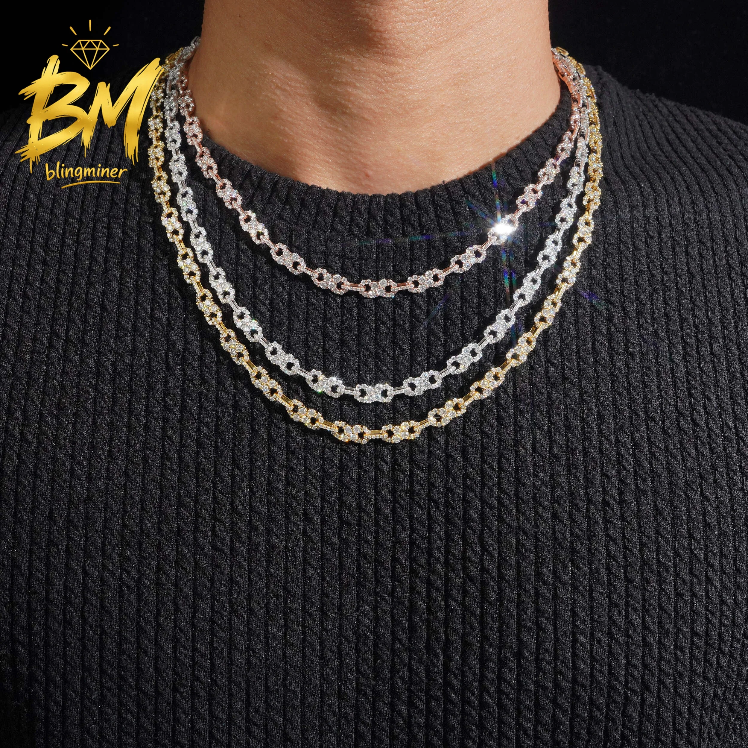 Blingminer VVS Moissanite Infinity Cuban Link Chain Iced Out Necklaces For Men S925 Silver Pass Diamonds Tester Free Shipping