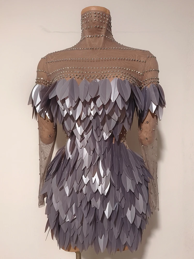 مثير Leavesr 3d مصمم مخصص فستان قصير حجر الراين المرأة انظر فكر نادي الزي سحب الملكة الرقص مرحلة مهرجان المنصة العرض #6