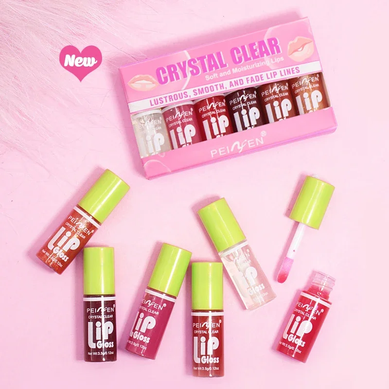 6Pcs Glass Mirror Lip Gloss Set Hydrating Lightweight Lip Balm Glossy Shimmer Sheer Tint Peach Cherry Pink Water Mist Lipstick