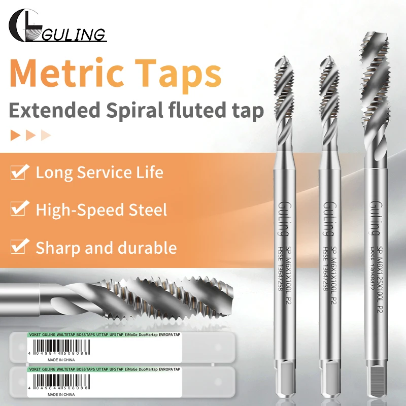 GULING 1PCS HSSE-M35 JIS Standard Spiral Fluted Tap M1.4 M1.6-M12X100L Machine Thread Taps