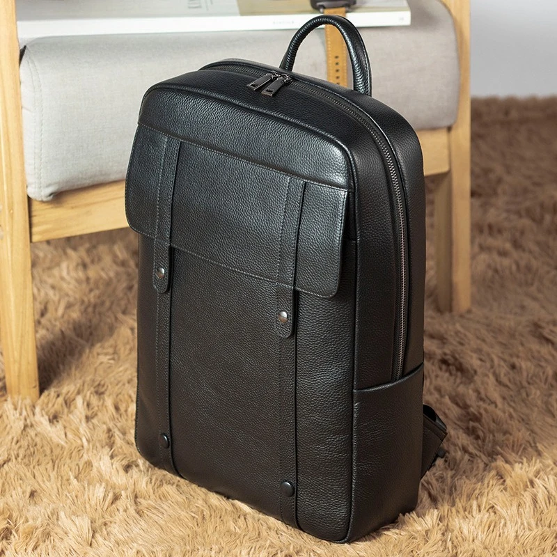 

2026 New Brand Genuine Leather Men Backpacks Real Natural Leather Student Backpack Boy Luxury Business 15.6 Inch Laptop Bag