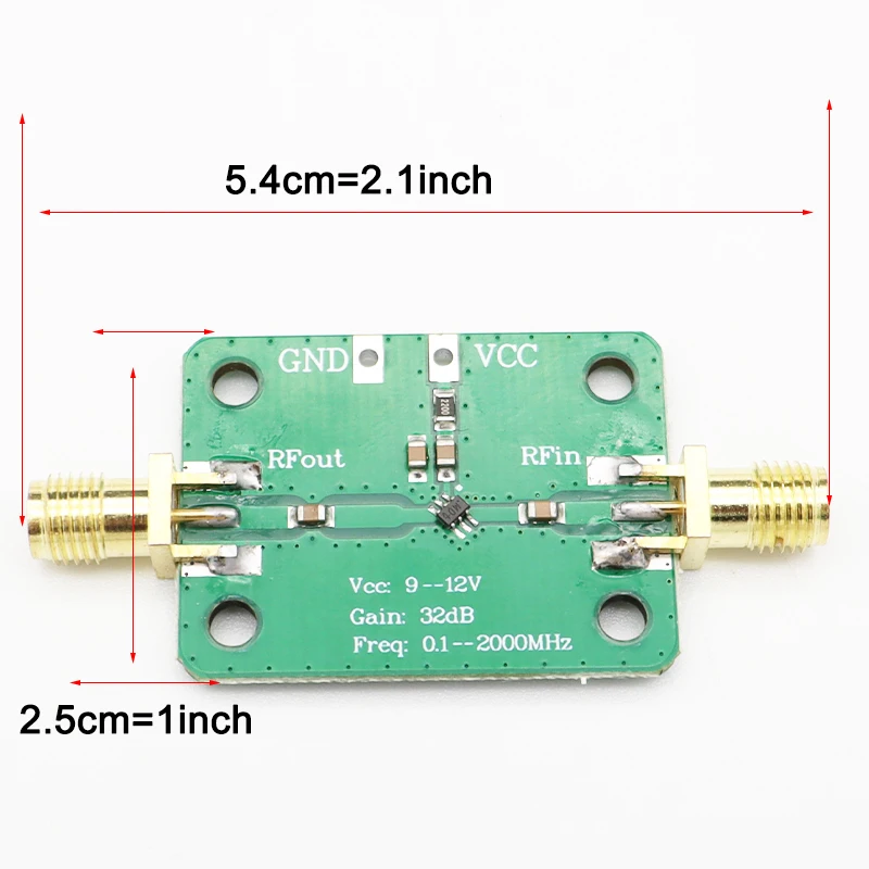 LNA 0.1-2000 MHz 60dB High Gain Low Noise Amplifier Module Amp Board RF Broadband Module DC 6-12V 35mA Board