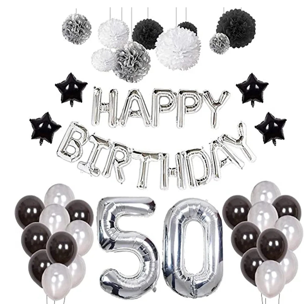 21 50th birthday set Aluminum film latex sequin balloon silver fringe set