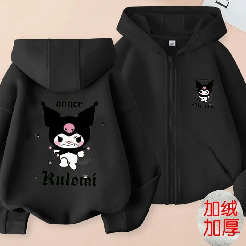 Sanrio Pure Cotton Children\'s Zipper Hooded Sweatshirt Cardigan Jacket Cartoon 2024 New Kuromi Girls Boys Clothing Holiday Gift